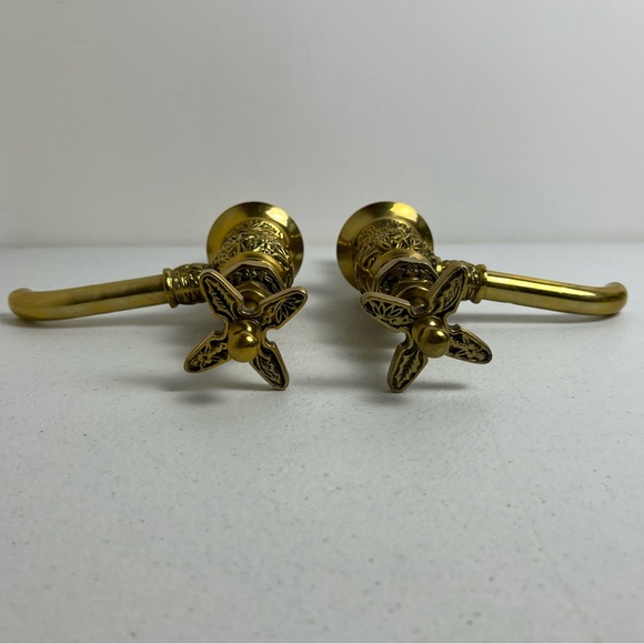 VTG Pair Embroidered Brass Decorative Ornate Separate Hot Cold Sink Faucets - Picture 6 of 16